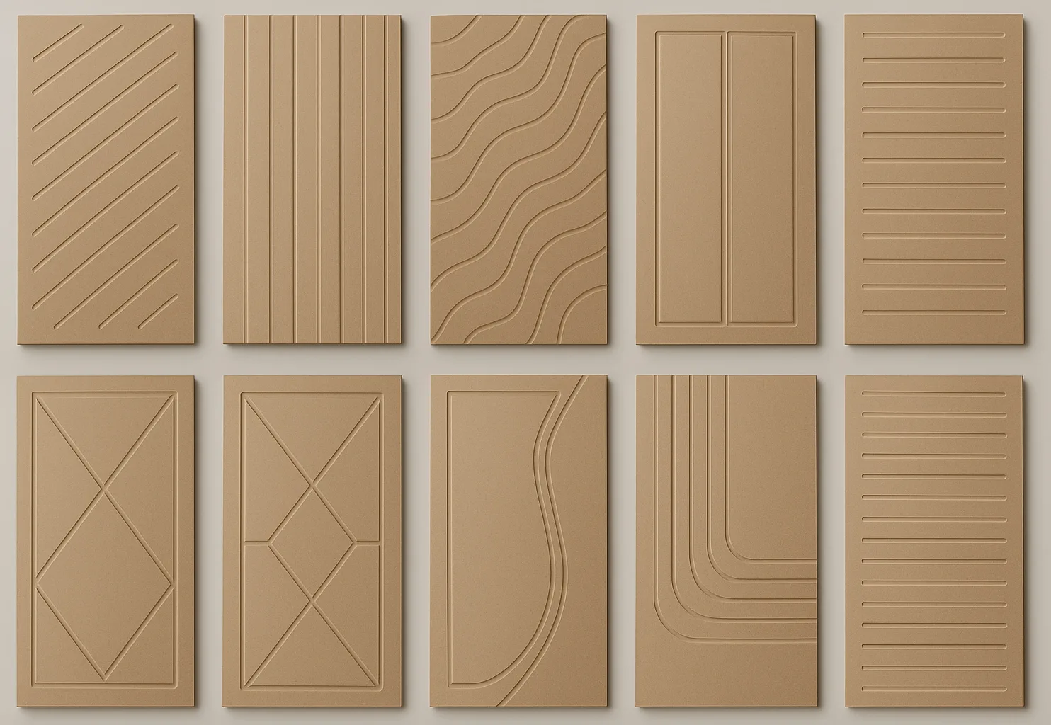 Frentes fresados con CNC con líneas y ondas decorativas