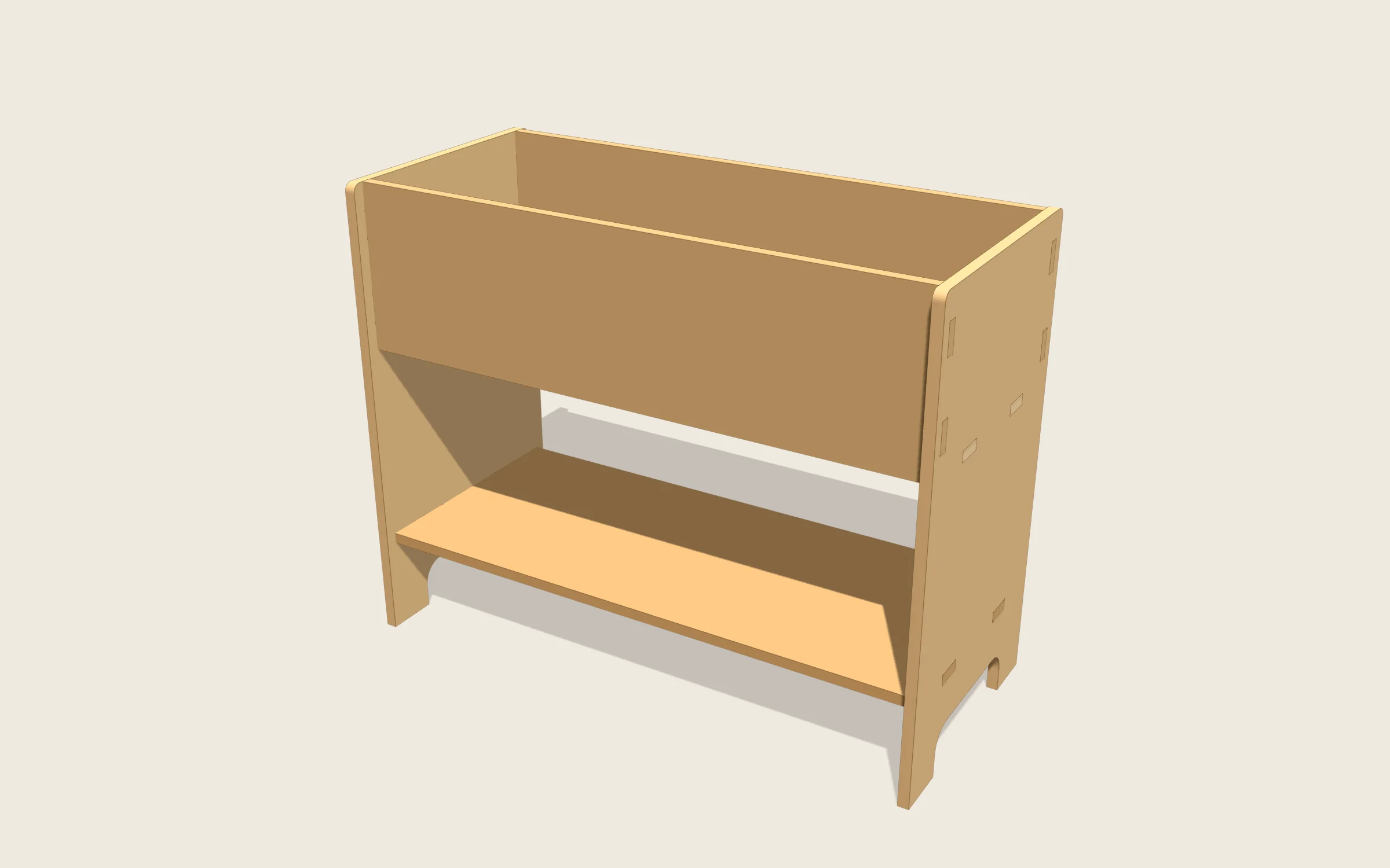 Jardinera elevada en 3D: 1000 × 450 × 800 mm · caja de 964 × 372 × 262 mm (unos 94 litros de tierra)