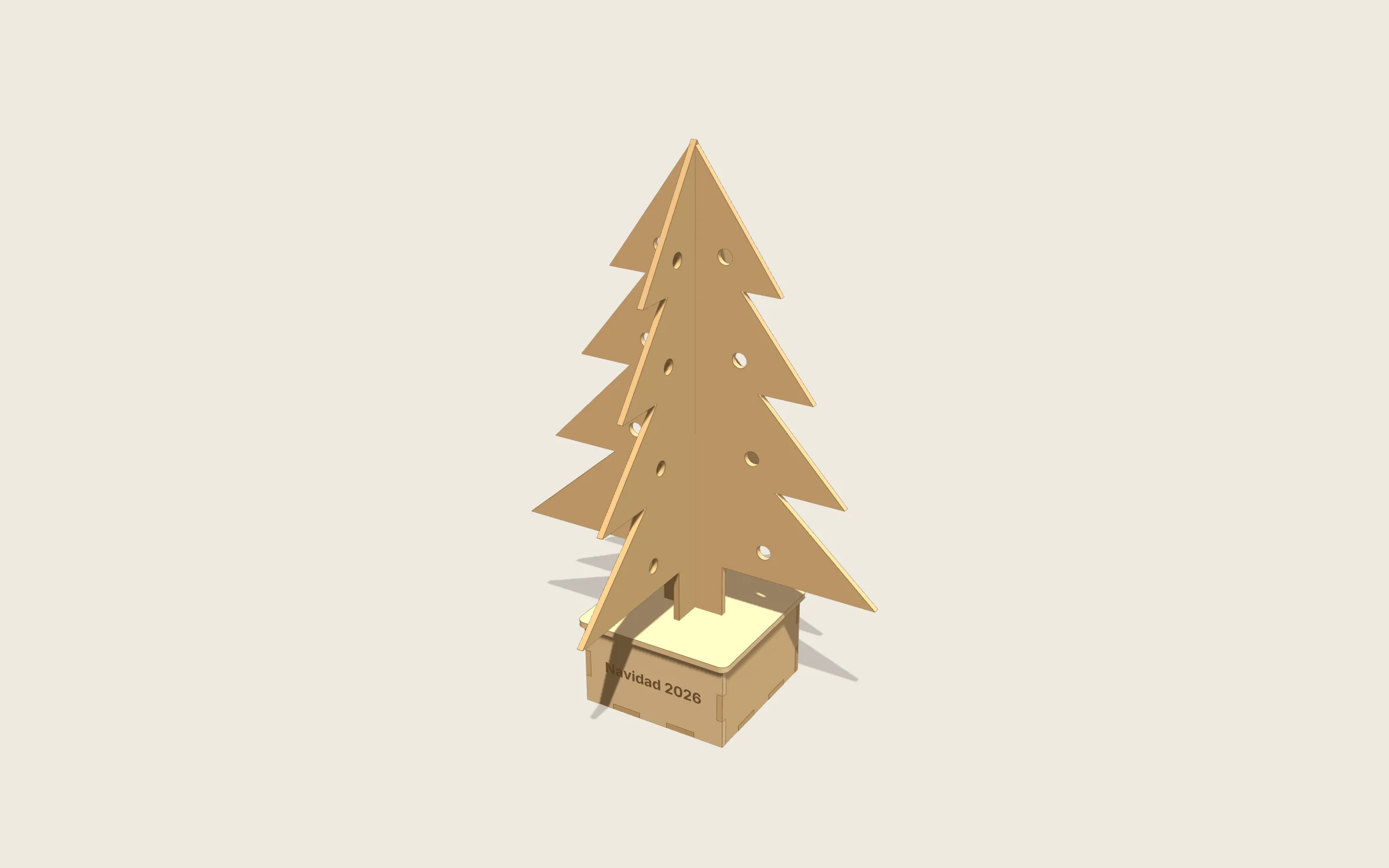 Árbol de Navidad en 3D: 200 × 240 mm · 4 pisos de ramas · tiesto de 80 × 45 mm