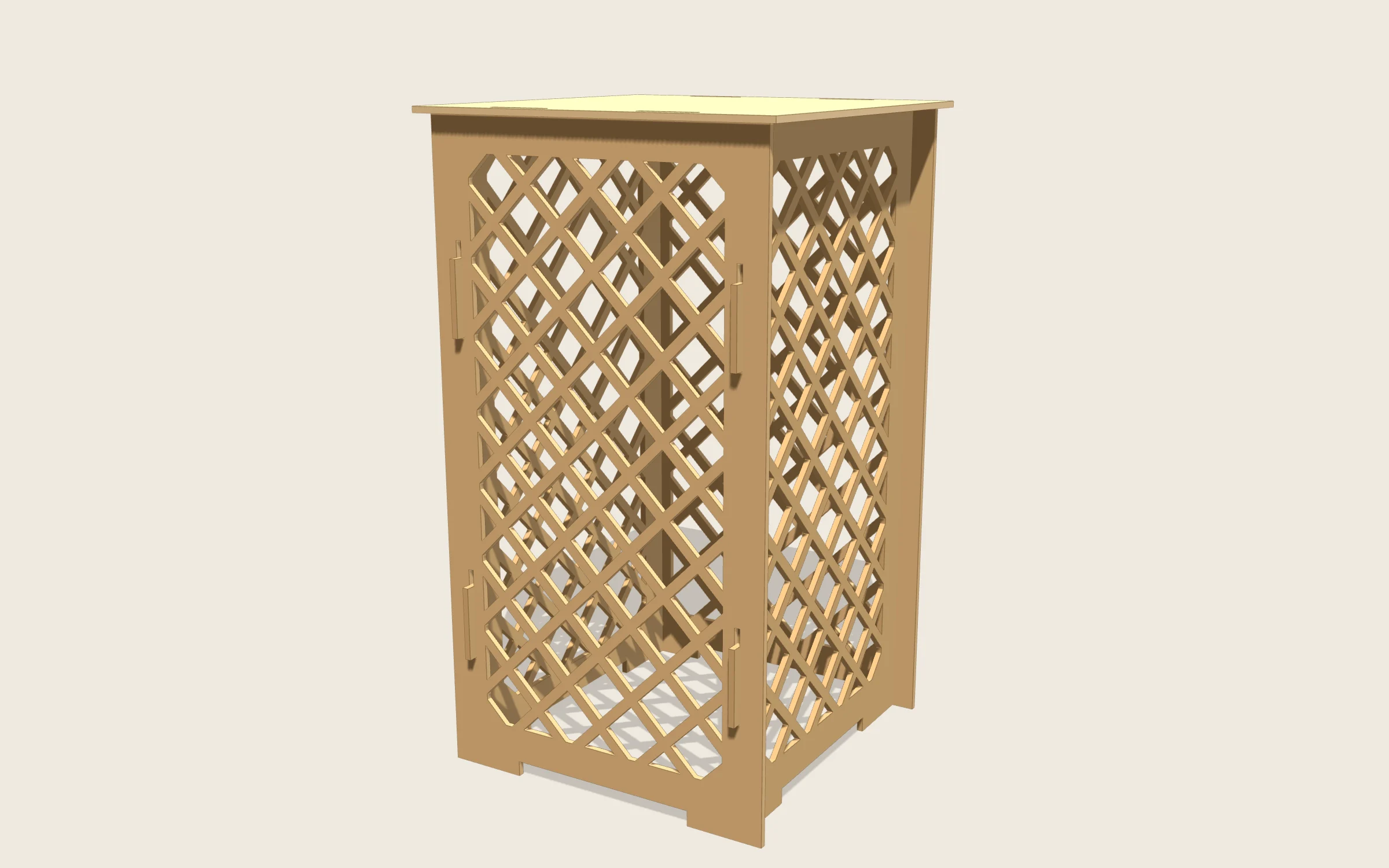 Pata de celosía para láser en 3D: 180 × 180 × 333 mm · celosía de rombos · pestañas de gancho, desmontable