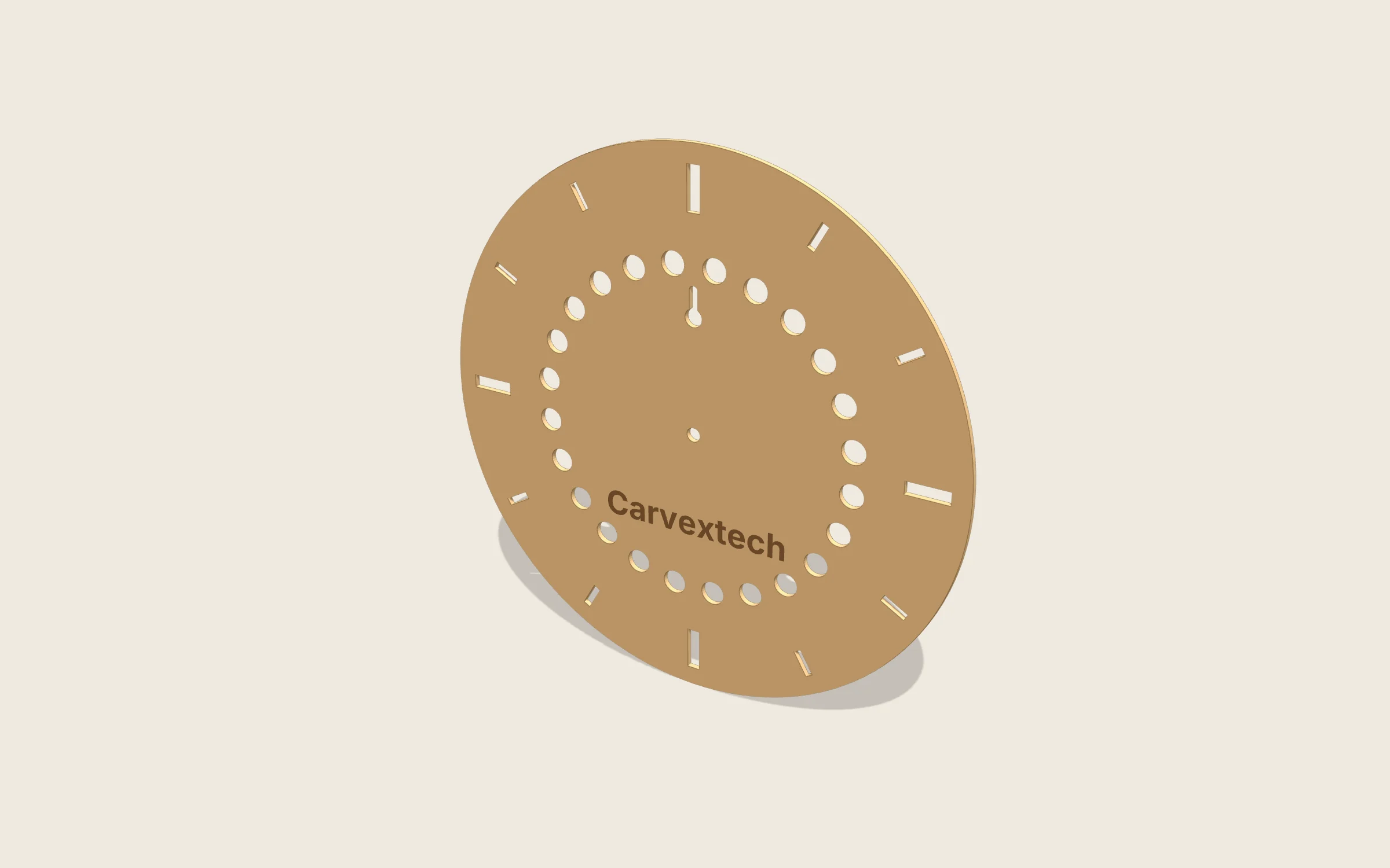 Reloj de pared calado en 3D: Esfera de Ø 300 mm · eje de 8 mm · marcas caladas